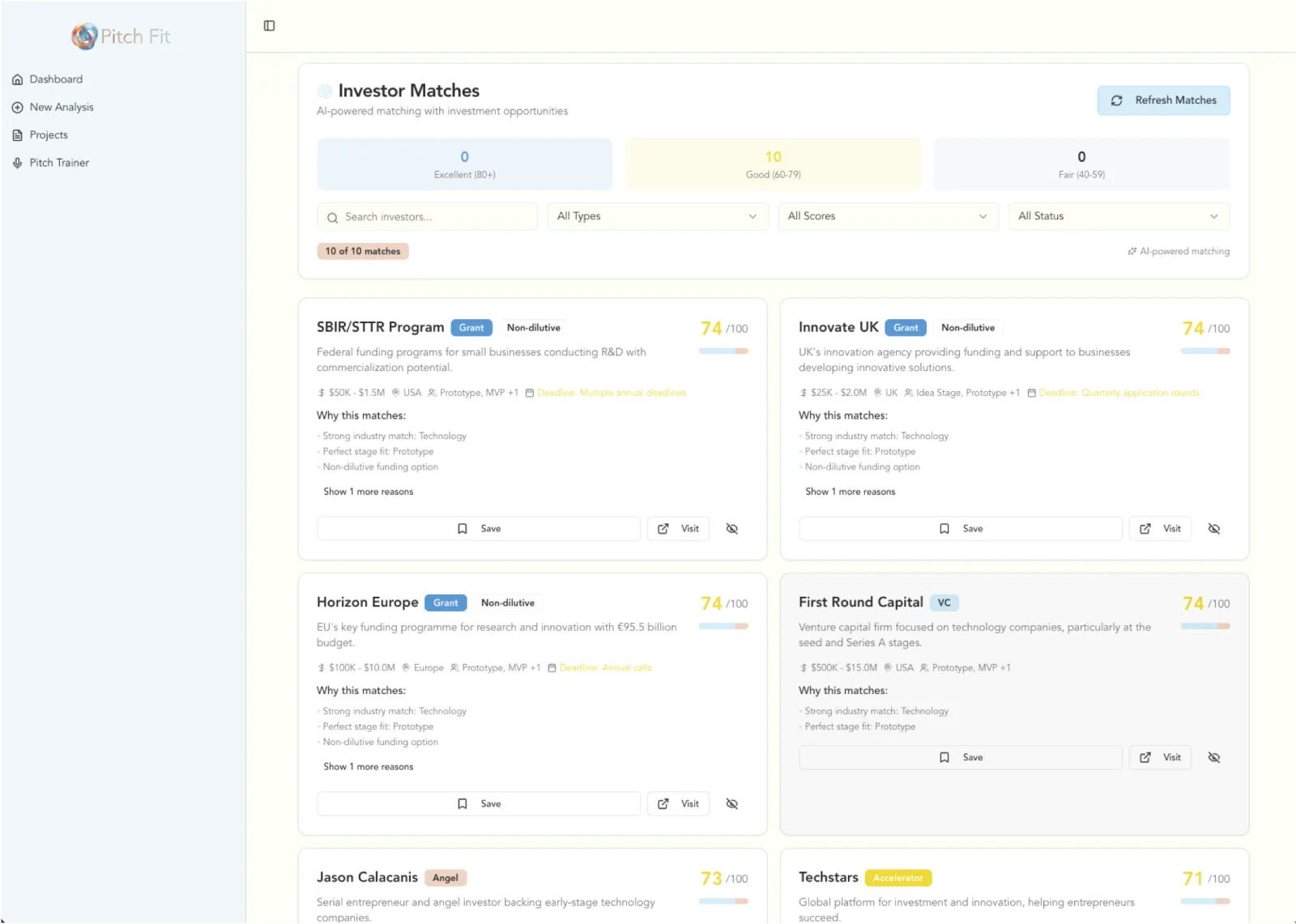 Screenshot of PitchFit