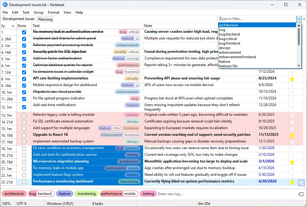 Screenshot of Notetask