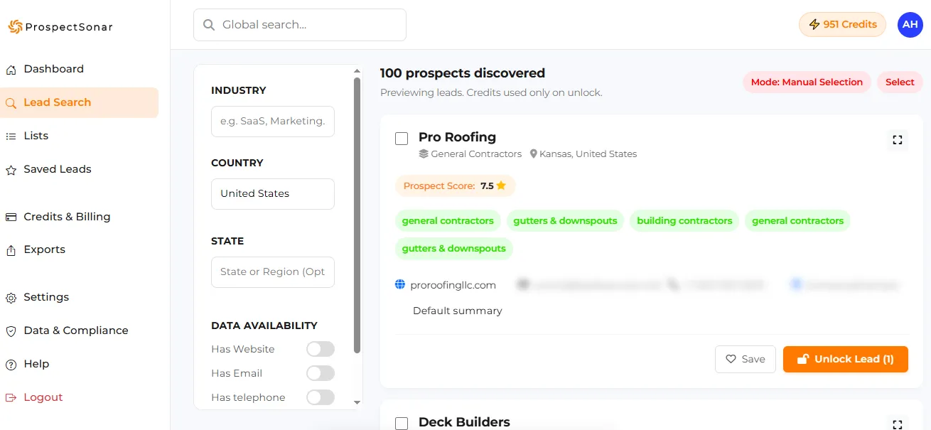 Screenshot of Prospect Sonar