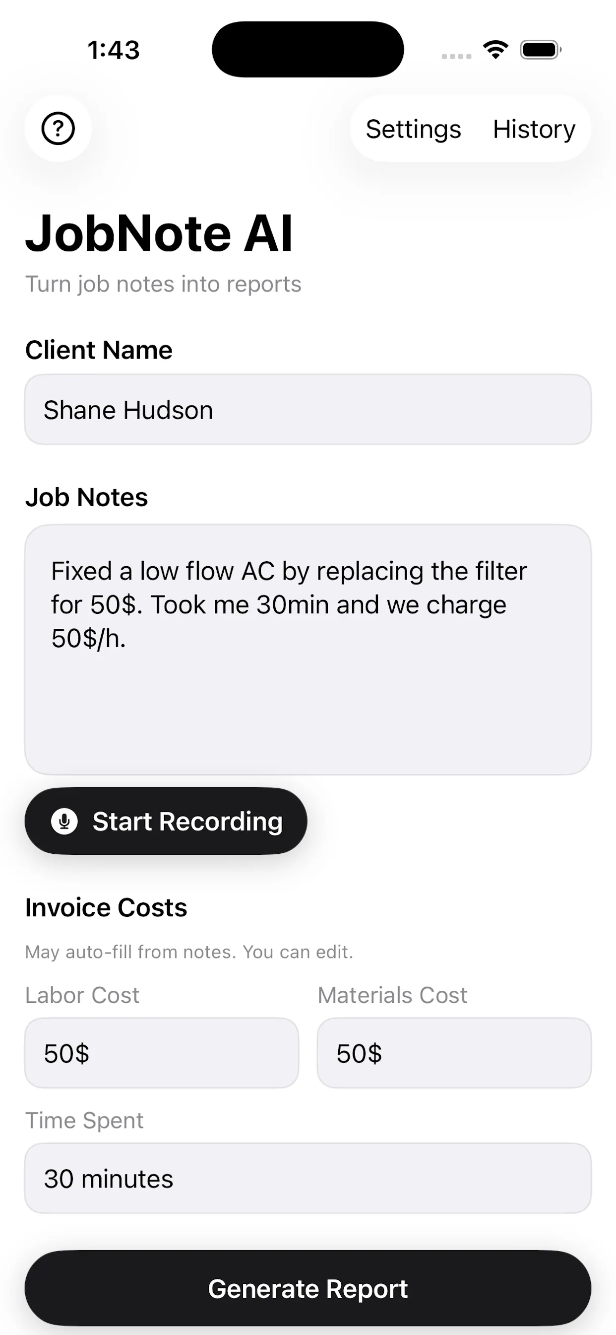 Screenshot of JobNote AI