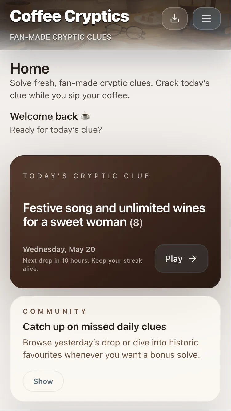 Screenshot of Coffee Cryptics