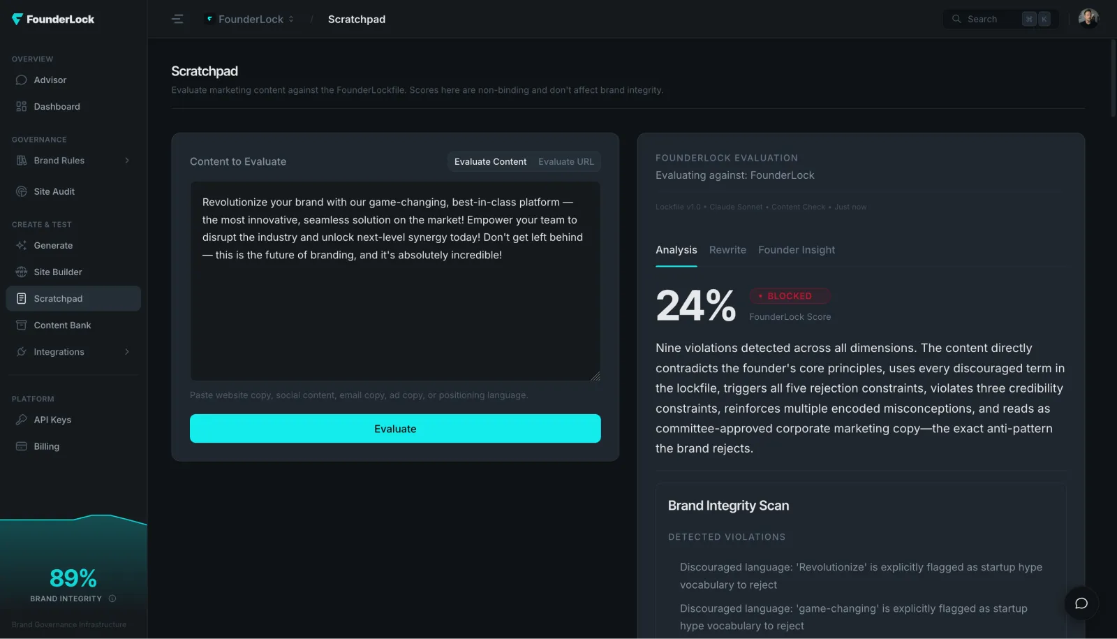 Screenshot of FounderLock