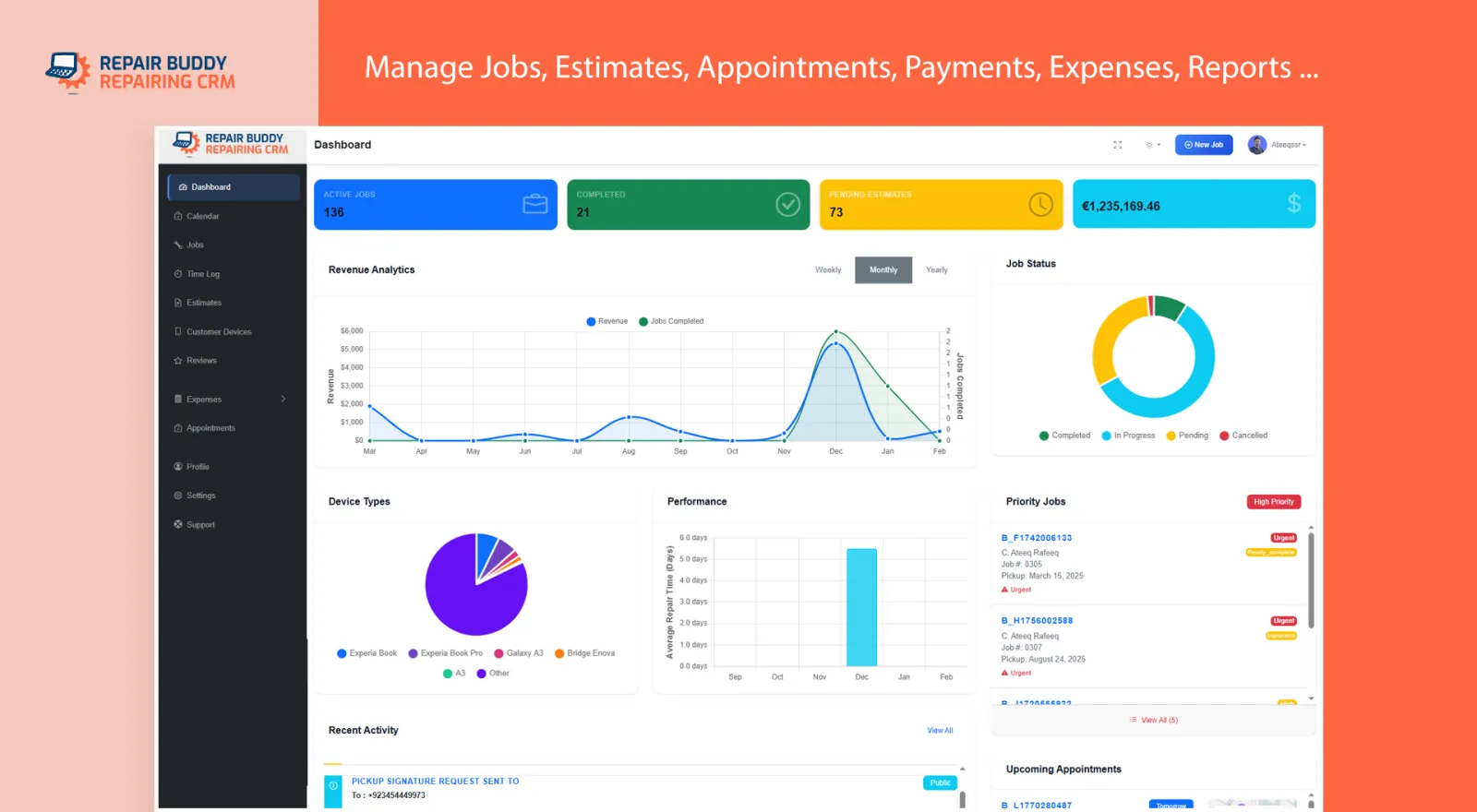 Screenshot of RepairBuddy – Repair Shop CRM & Booking System