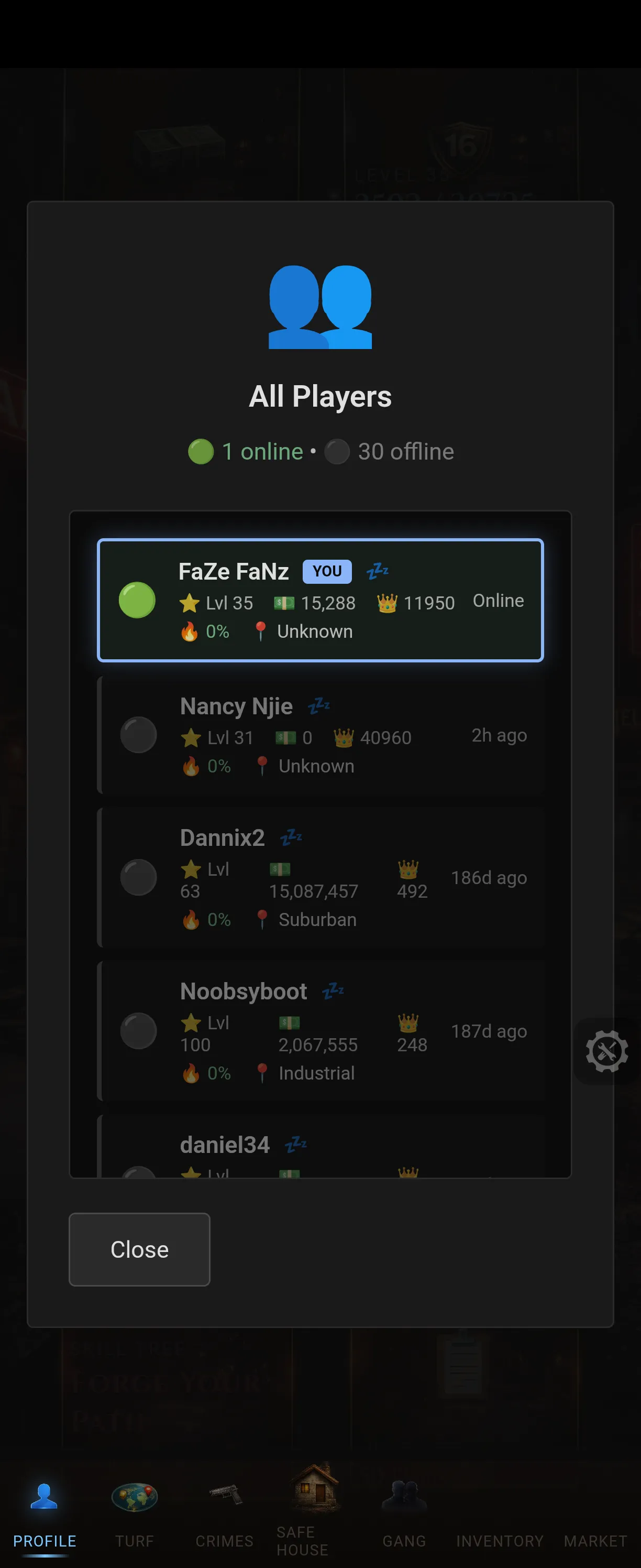 Screenshot of Heatline;Underworld, Real time Online Crime Rpg