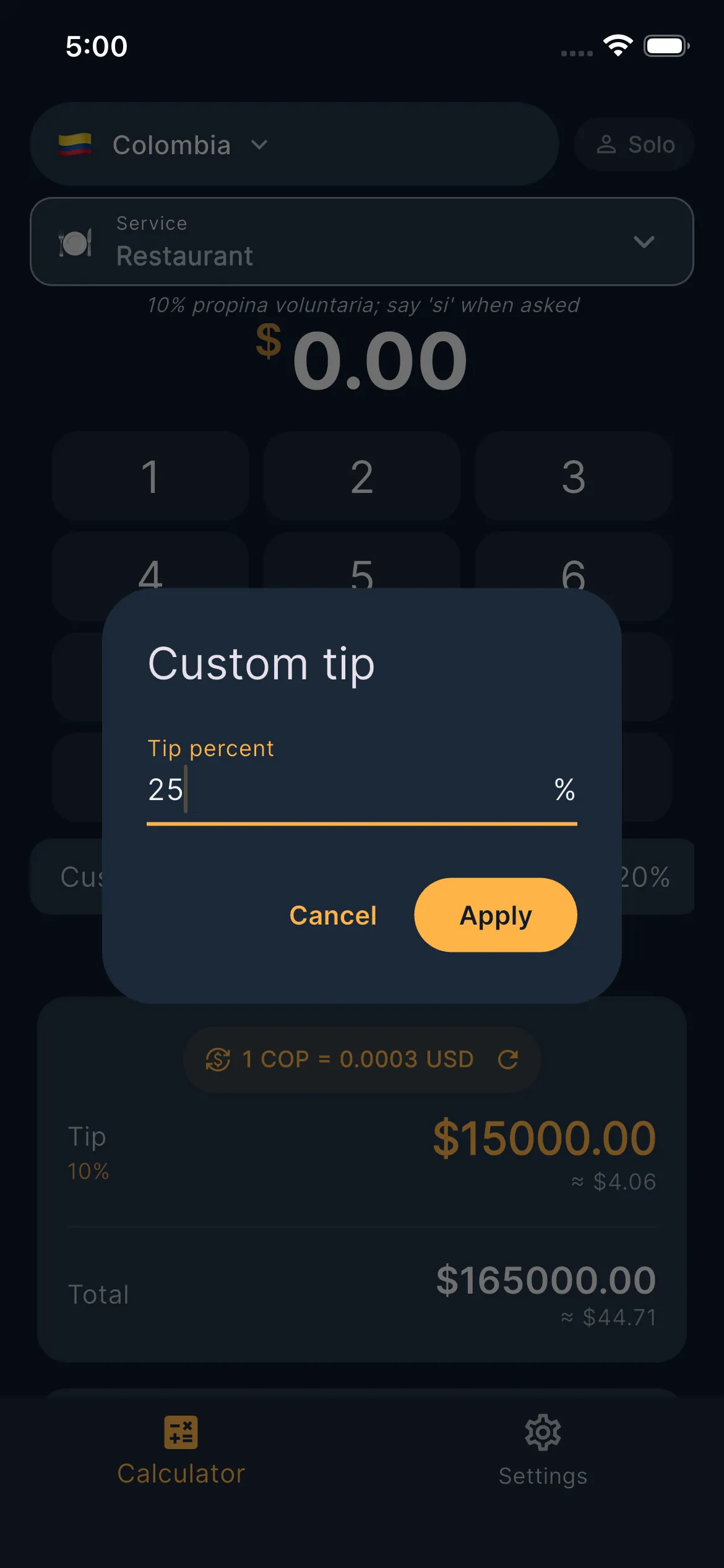 Screenshot of Travel Tip Calculator