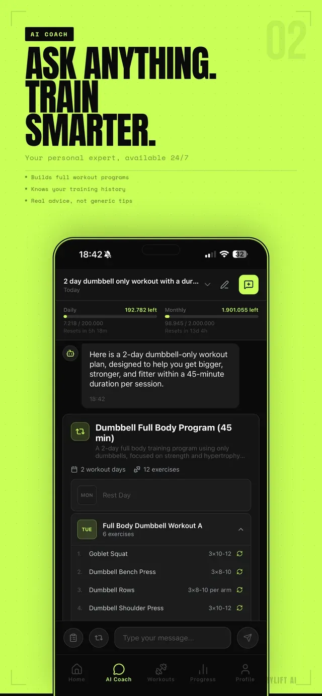 Screenshot of MyLift AI — Your AI-Powered Personal Trainer