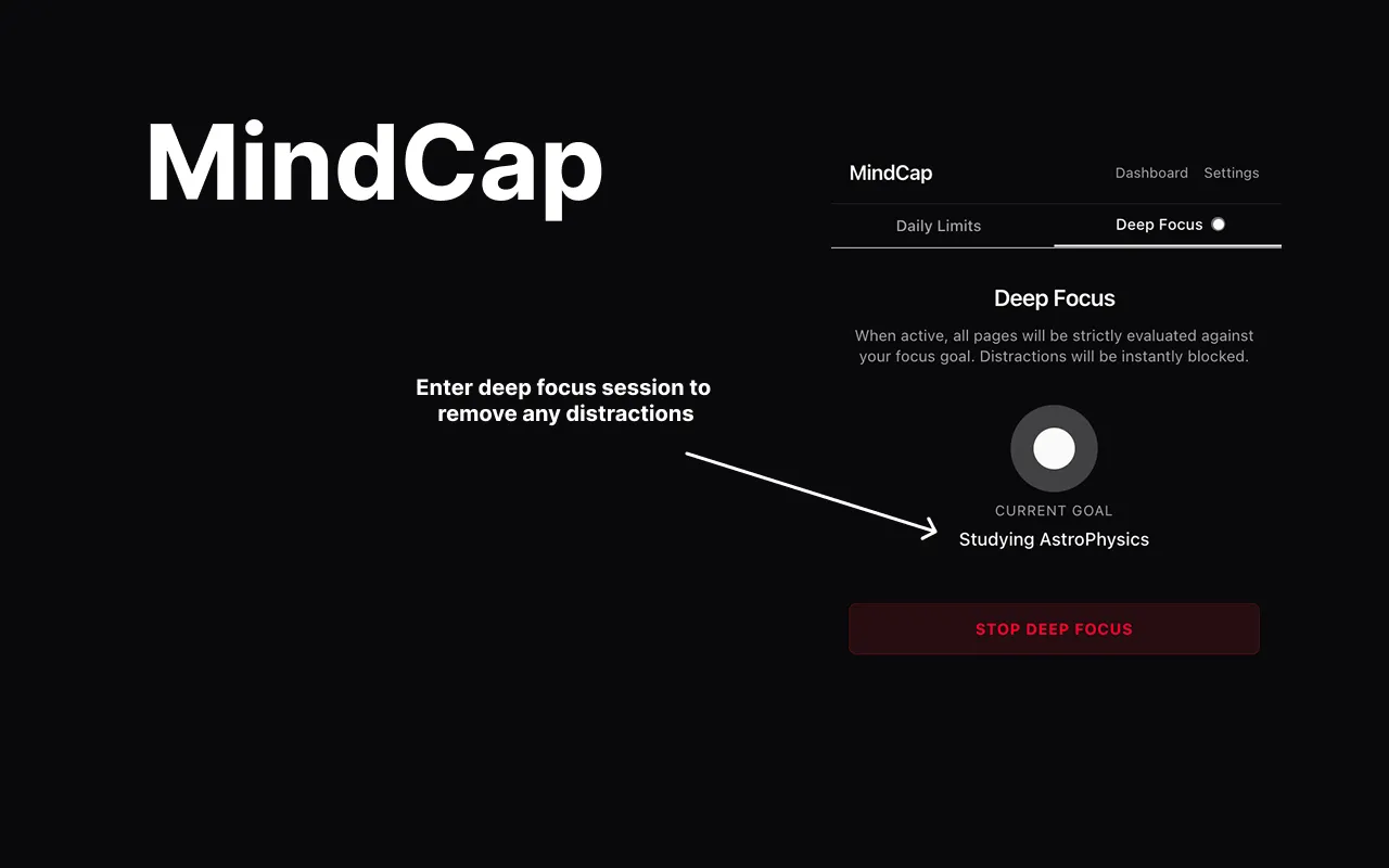 Screenshot of MindCap - AI Focus & Site Blocker