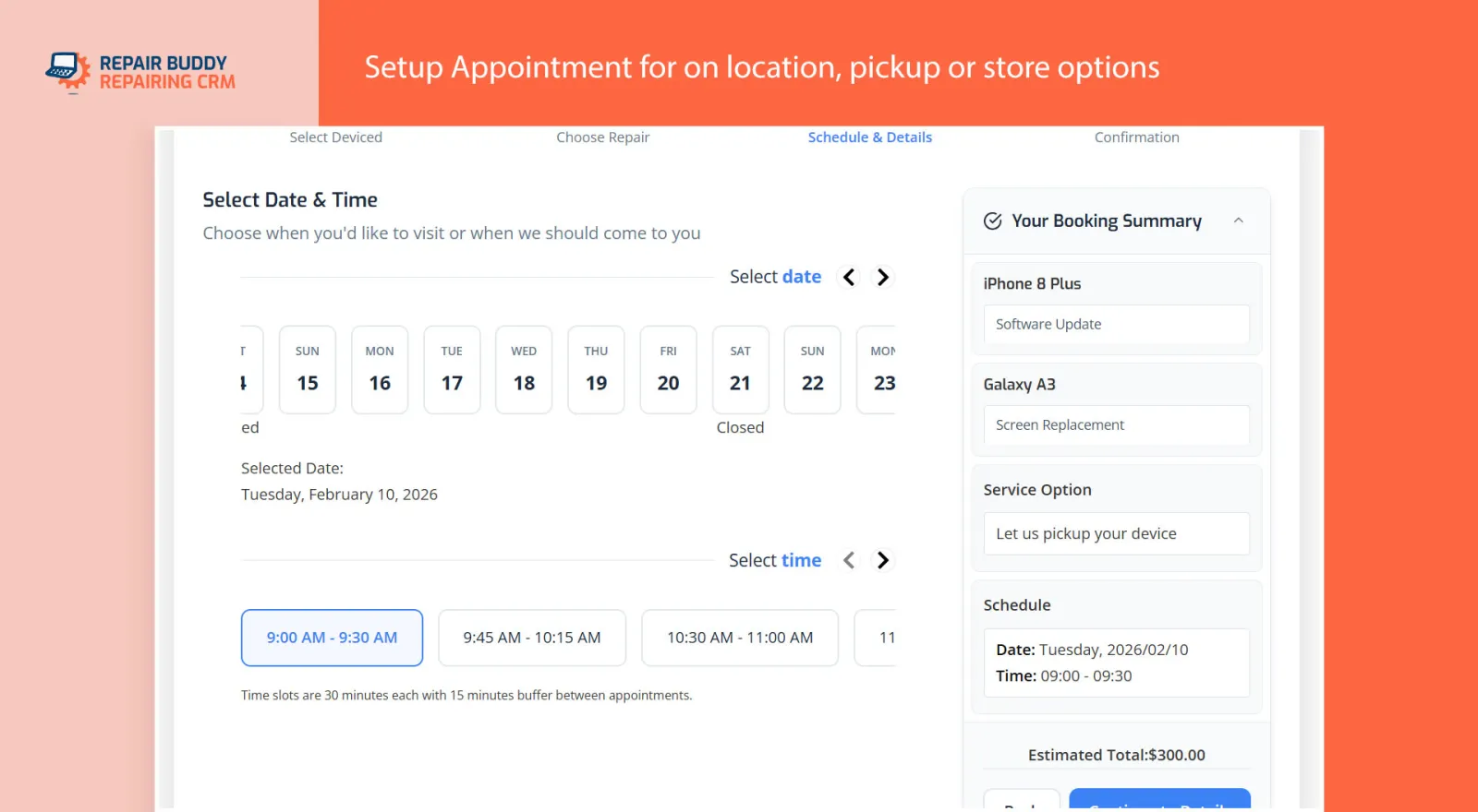 Screenshot of RepairBuddy – Repair Shop CRM & Booking System