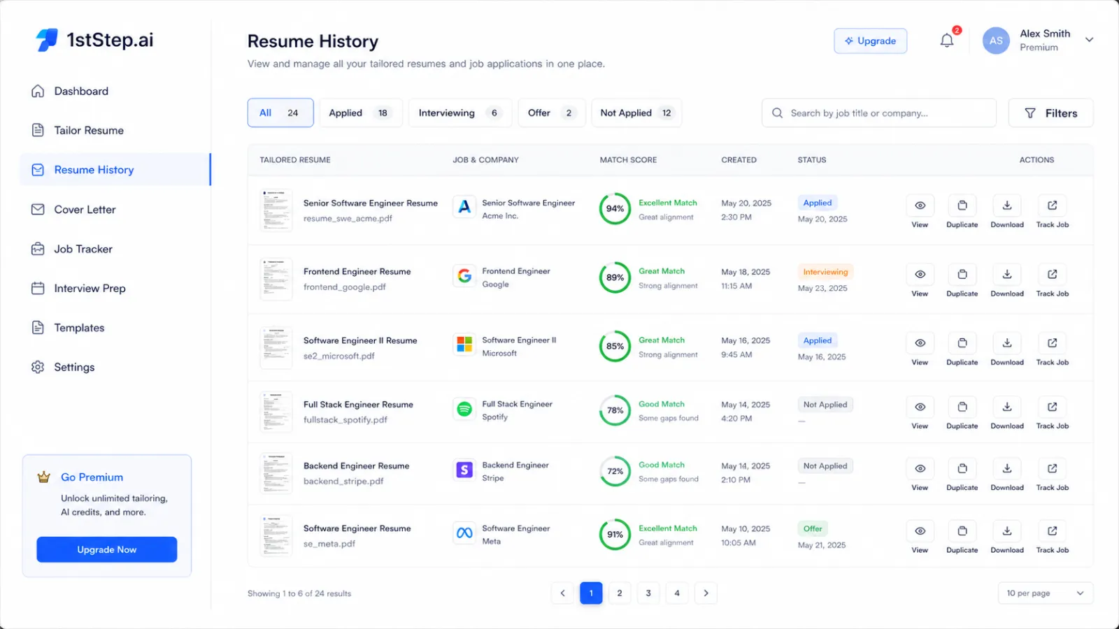 Screenshot of app.1stStep.ai