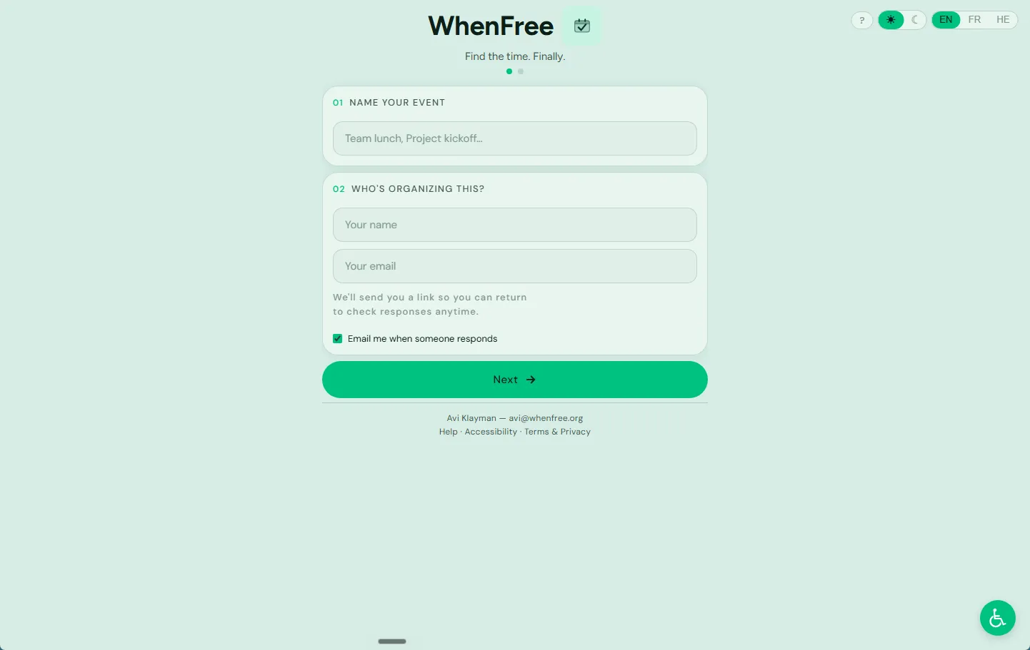 Screenshot of WhenFree