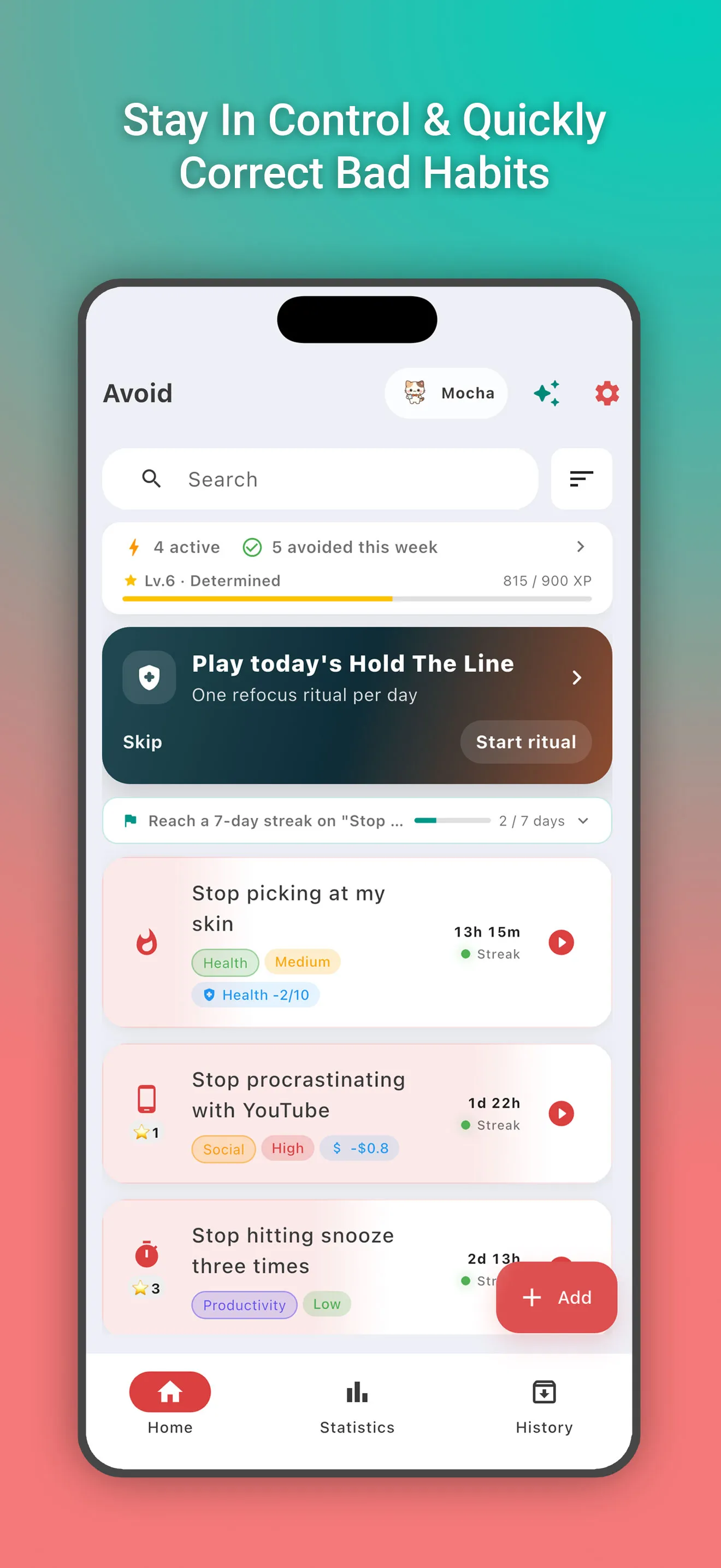 Screenshot of Avoid: Break Bad Habits