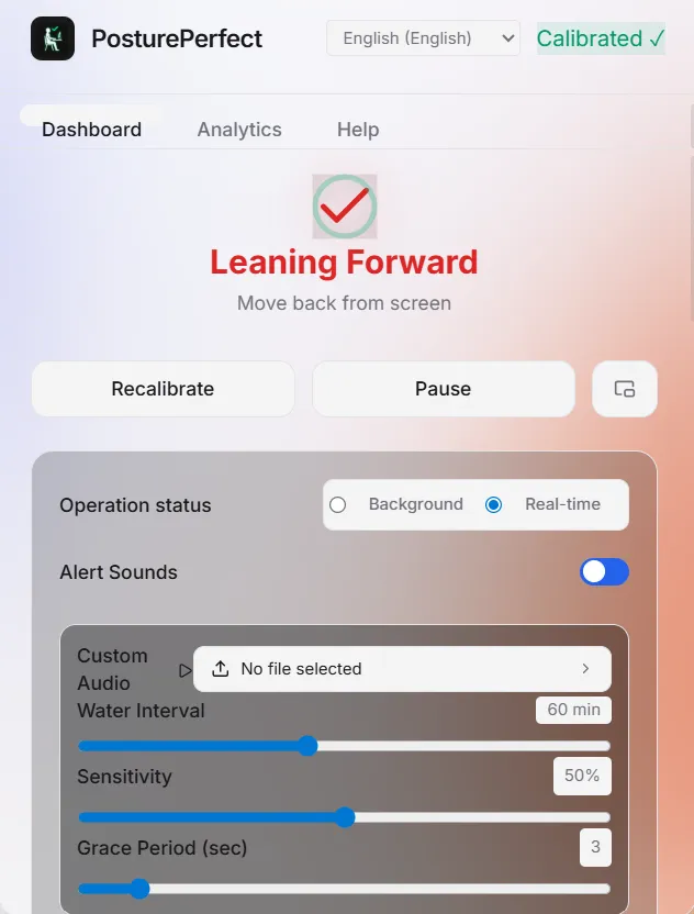 Screenshot of PosturePerfect | Your AI Posture Coach