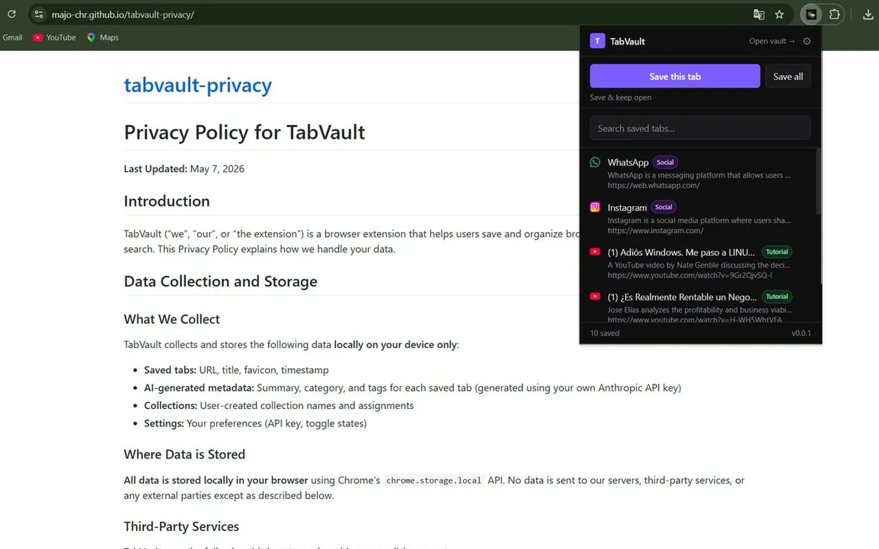 Screenshot of TabVault — AI Tab Manager