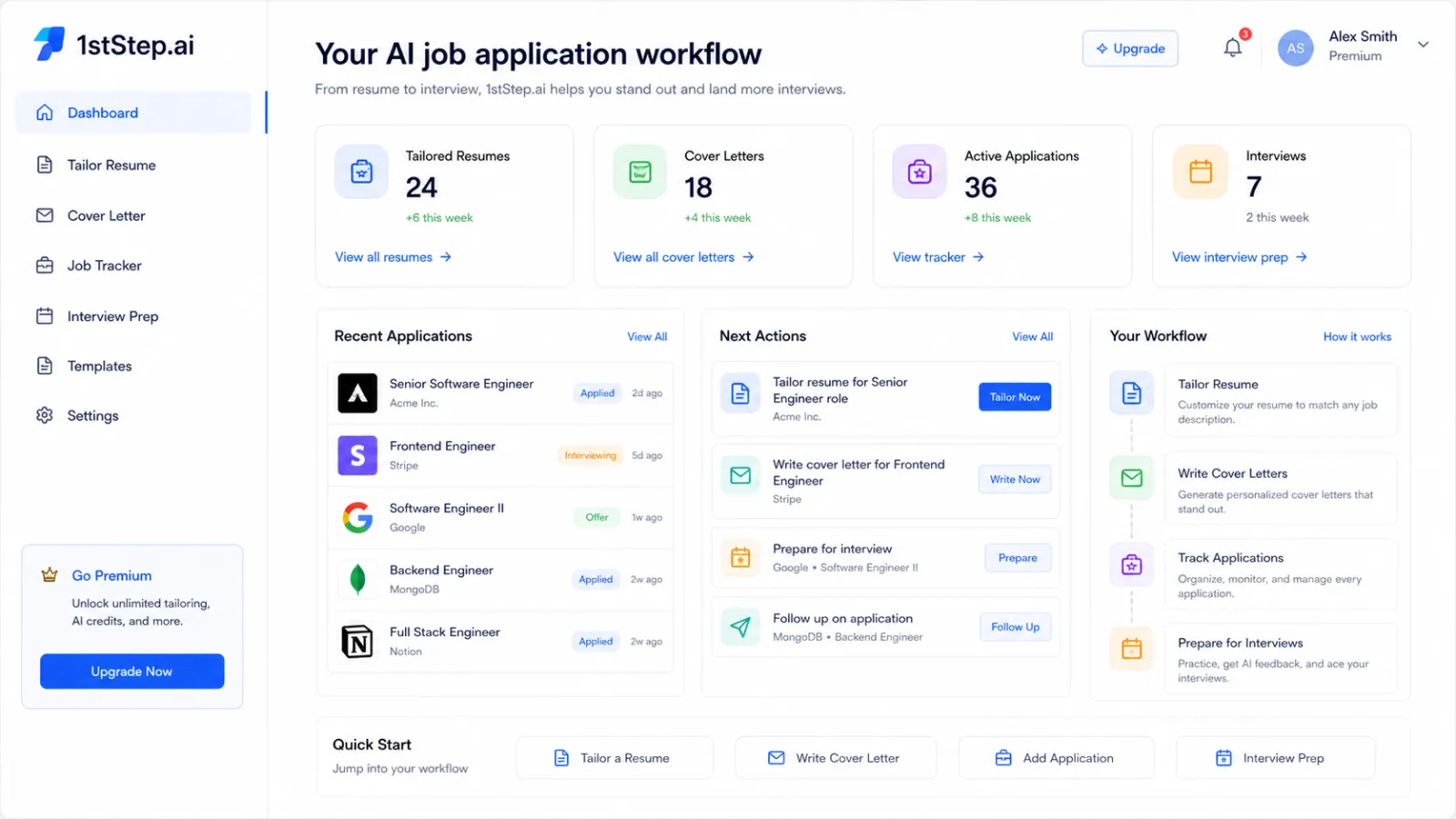 Screenshot of app.1stStep.ai