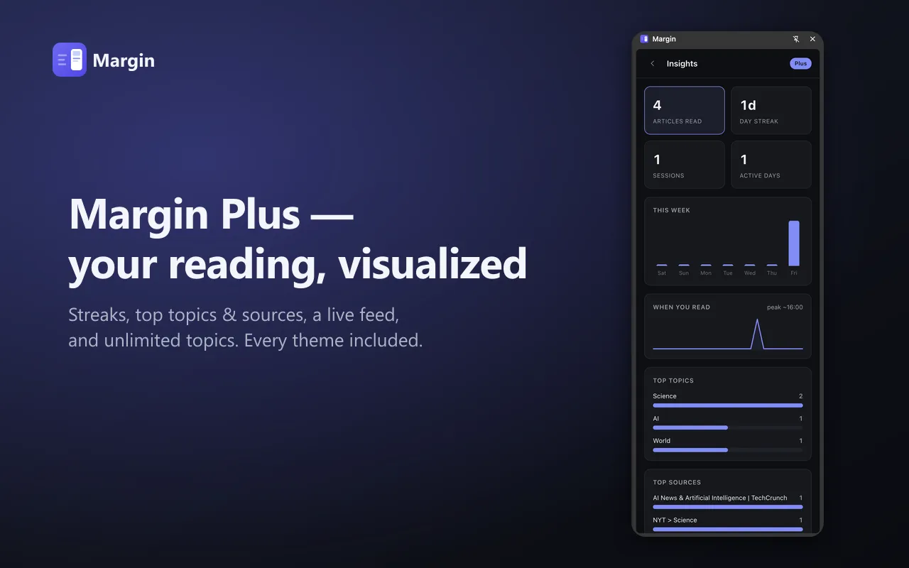 Screenshot of Margin - Bite-sized news in your side panel.