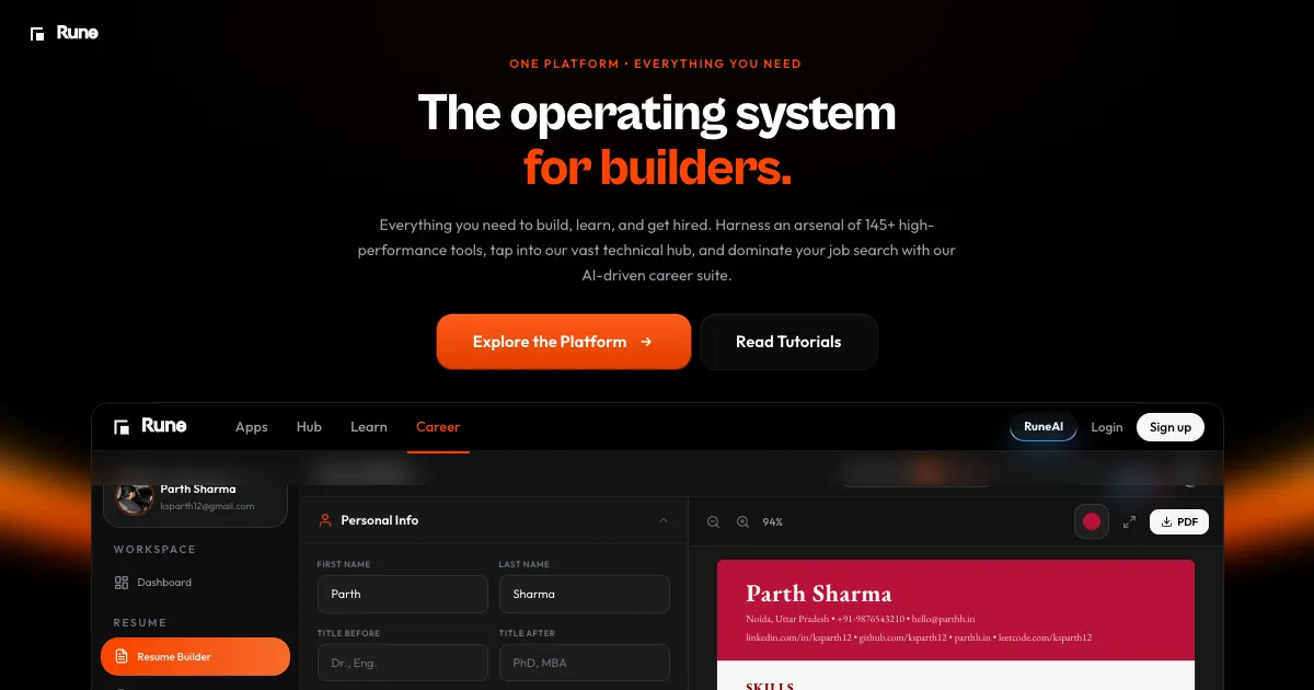 Screenshot of Rune | The operating system for builders.