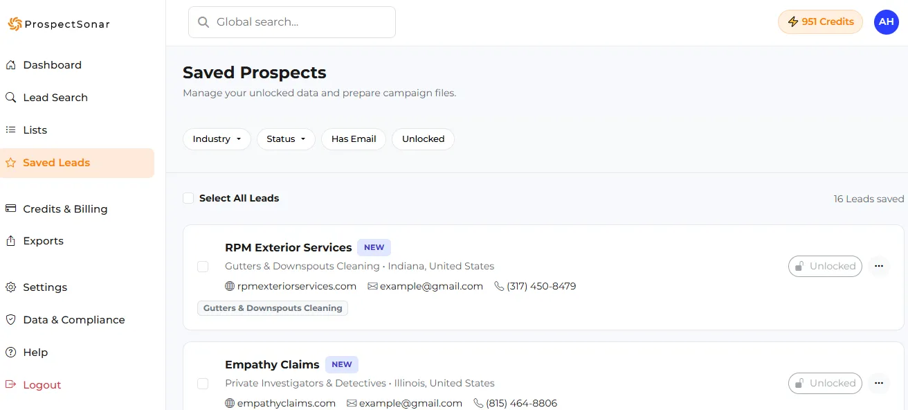 Screenshot of Prospect Sonar