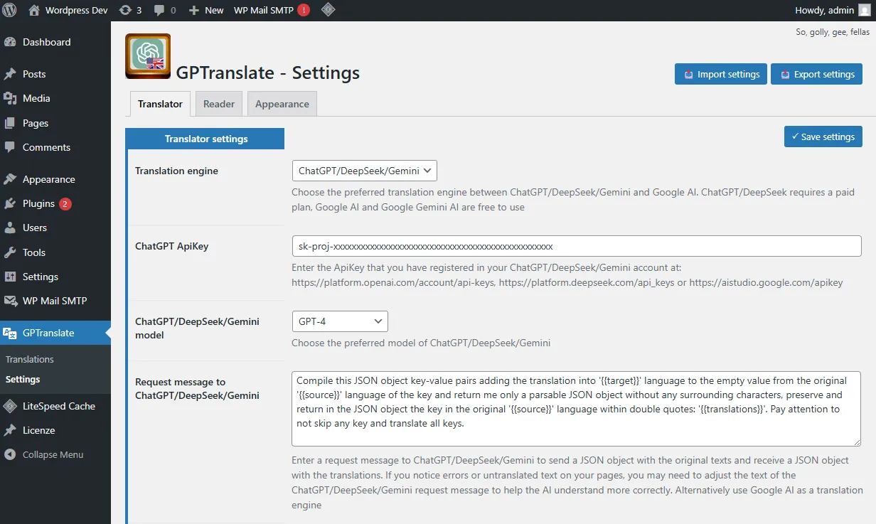 Screenshot of GPTranslate