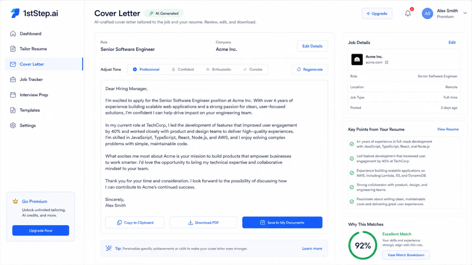 Screenshot of app.1stStep.ai