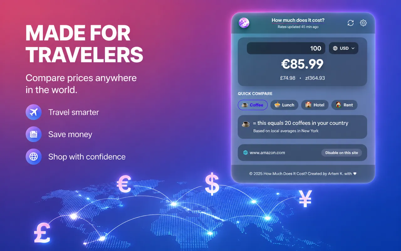 Screenshot of How Much Does It Cost? — Smart Price Converter & Real Cost Comparison