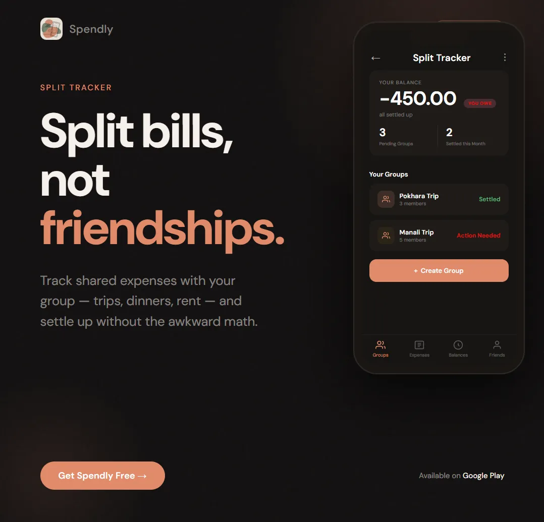 Screenshot of Spendly Expense Tracker