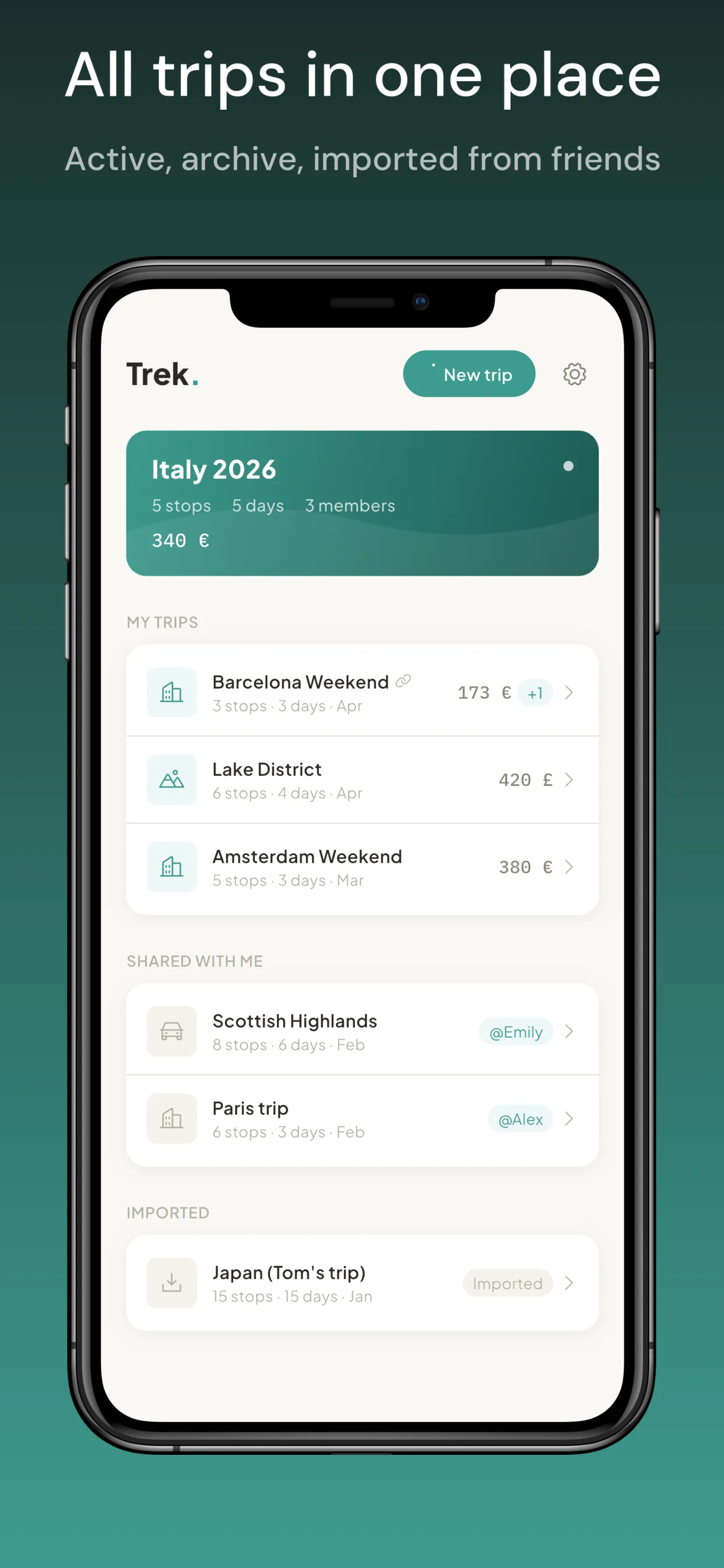 Screenshot of Trek: Travel Journal