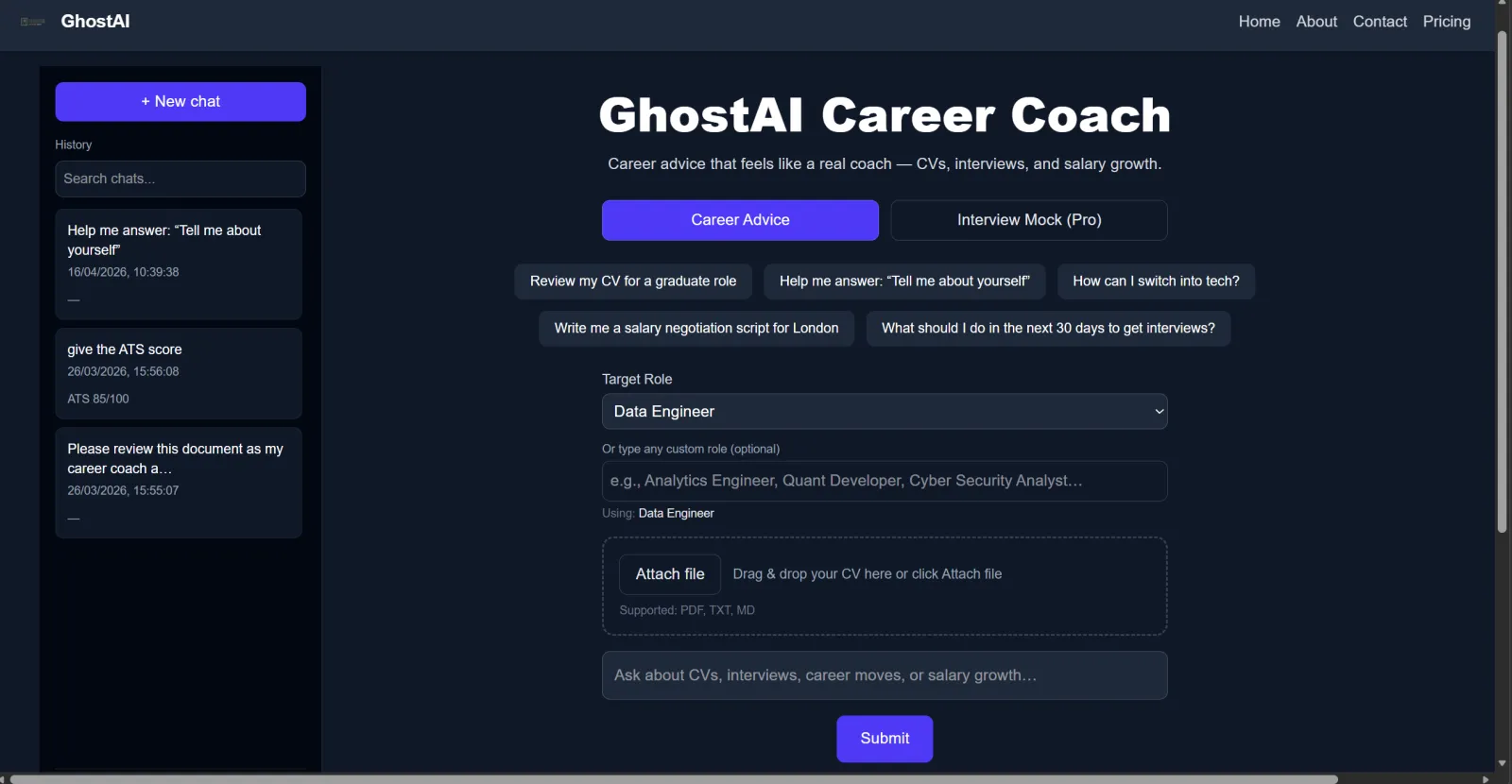 Screenshot of GhostAI