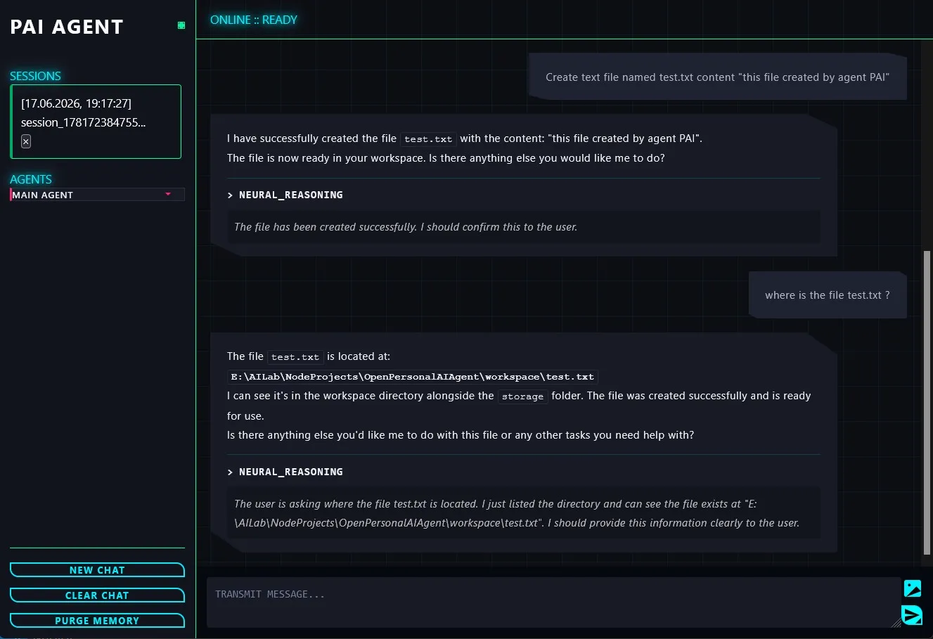 Screenshot of Open Personal AI Agent (PAIAgent)