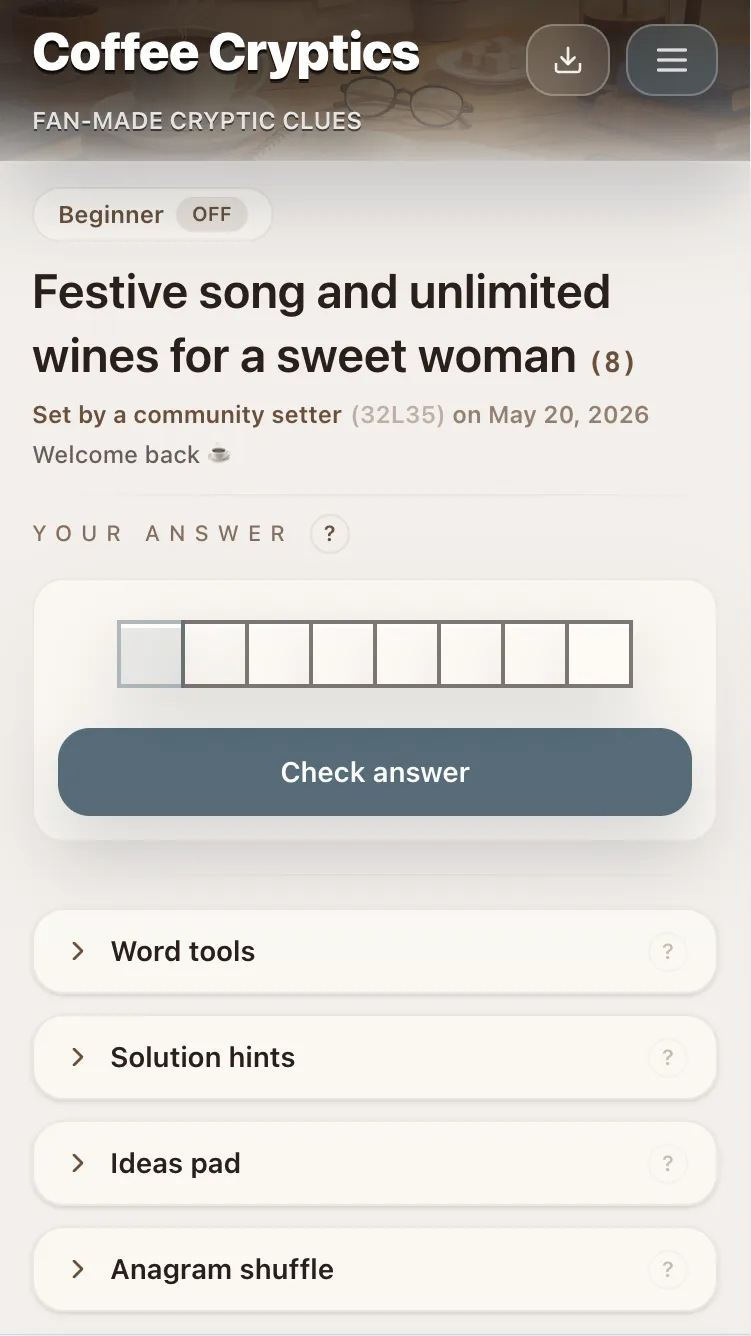 Screenshot of Coffee Cryptics
