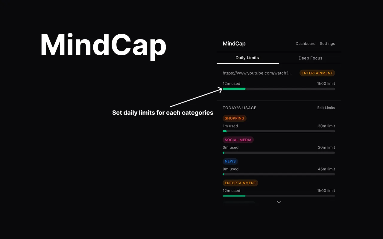 Screenshot of MindCap - AI Focus & Site Blocker