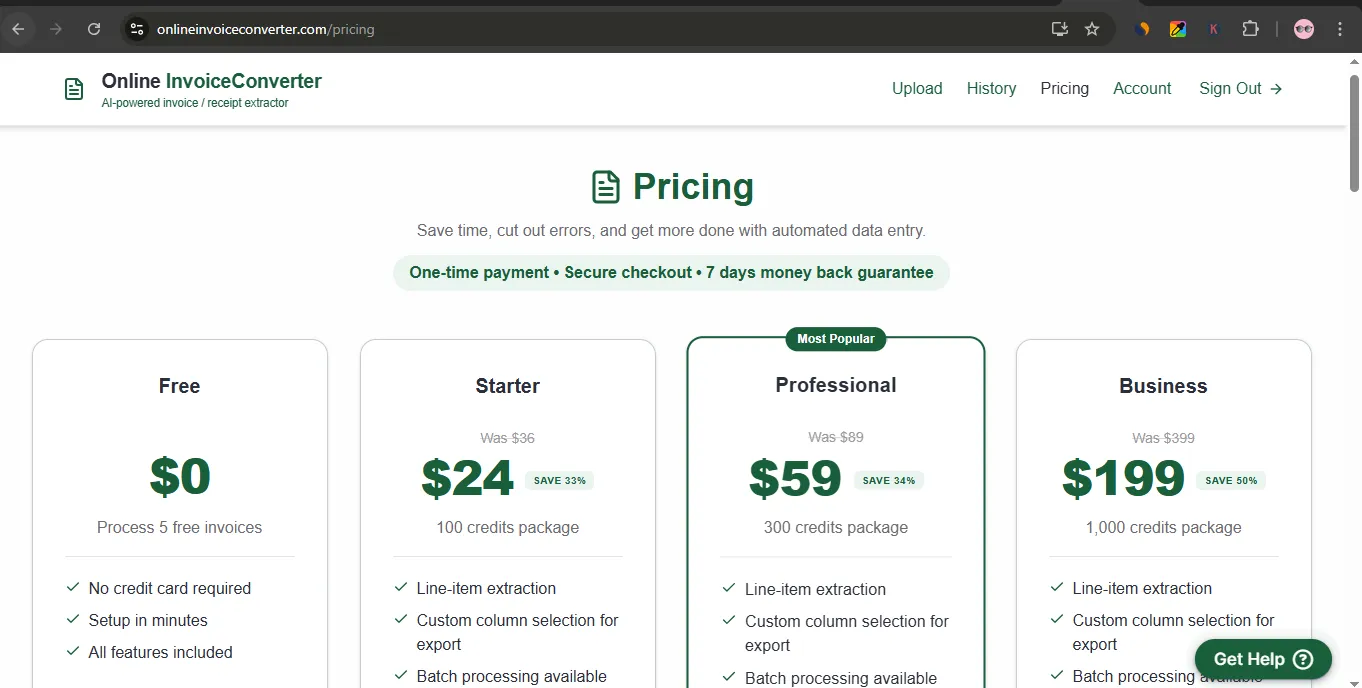 Screenshot of Online InvoiceConverter