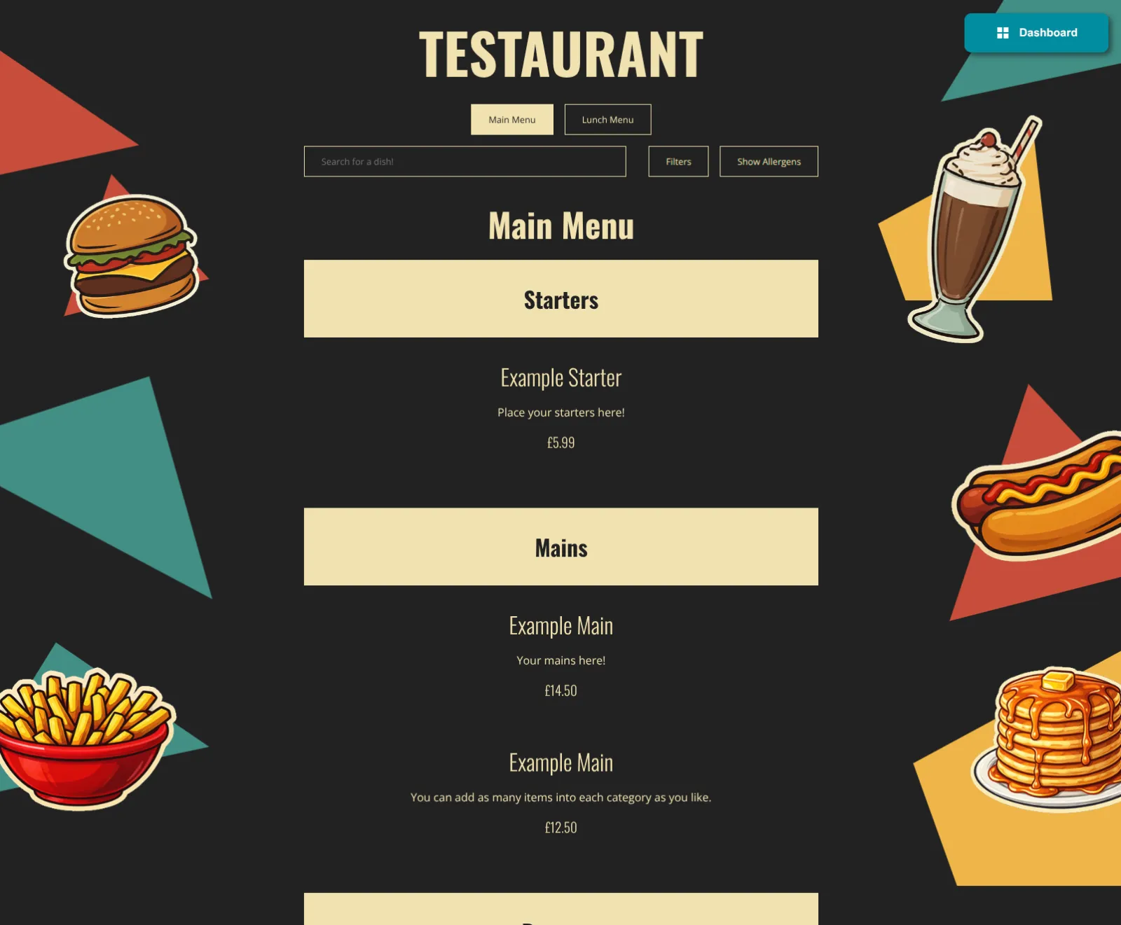 Screenshot of Menu One