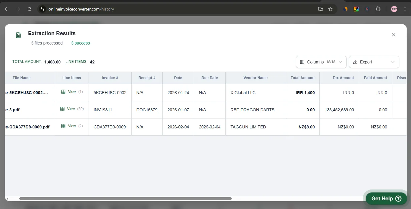Screenshot of Online InvoiceConverter