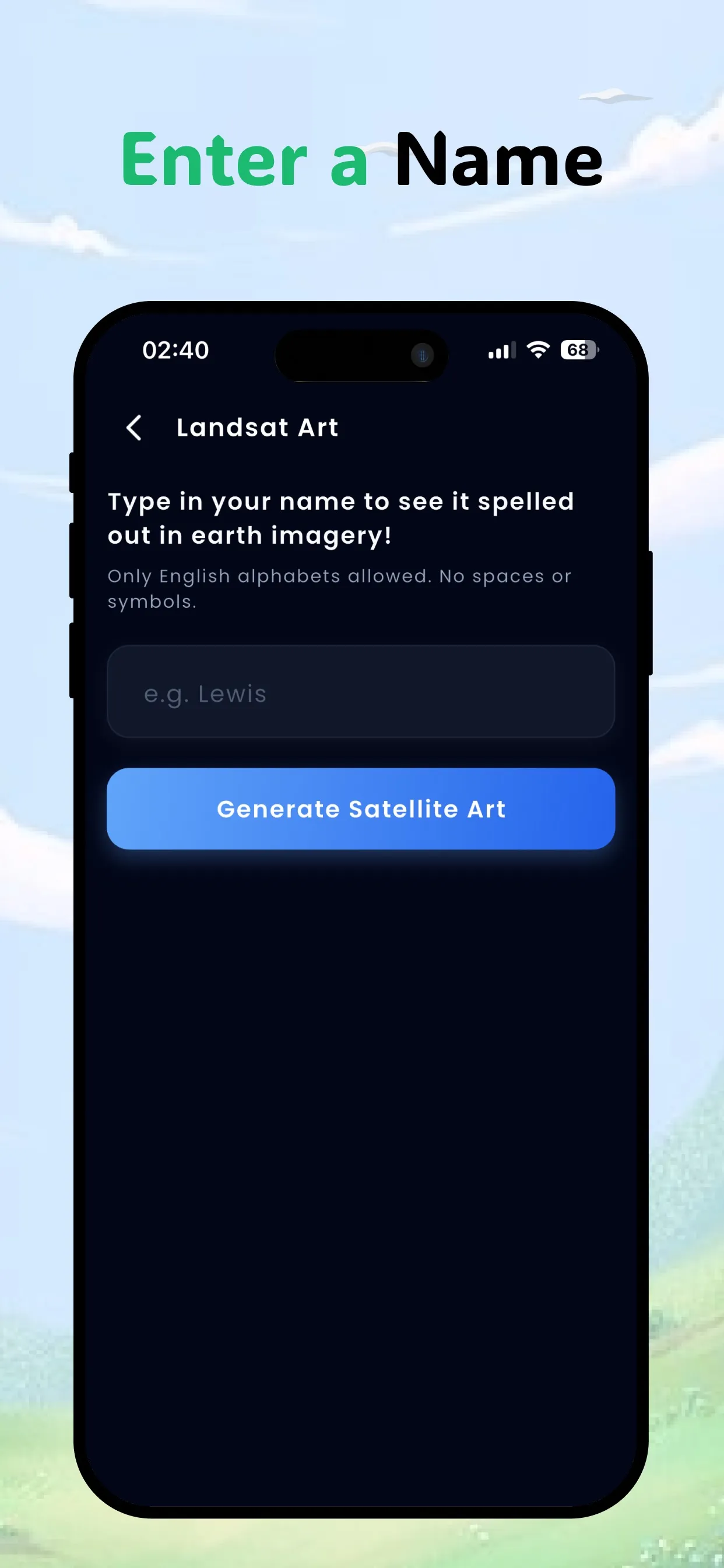 Screenshot of Name on Earth: Landsat
