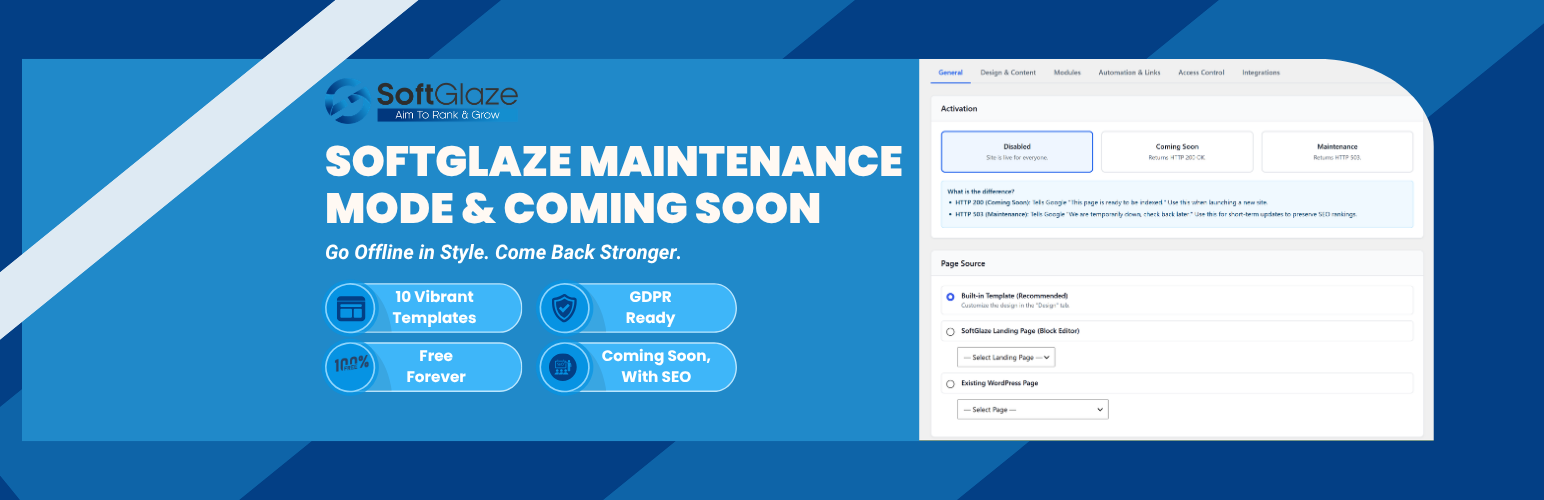 Screenshot of SoftGlaze Maintenance Mode & Coming Soon