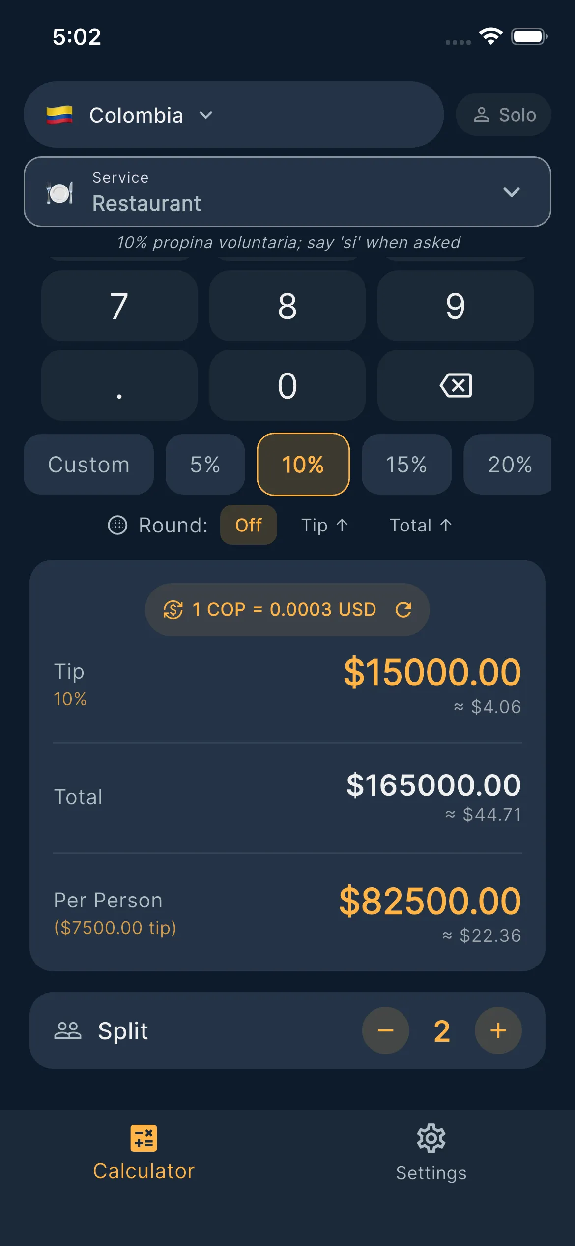Screenshot of Travel Tip Calculator