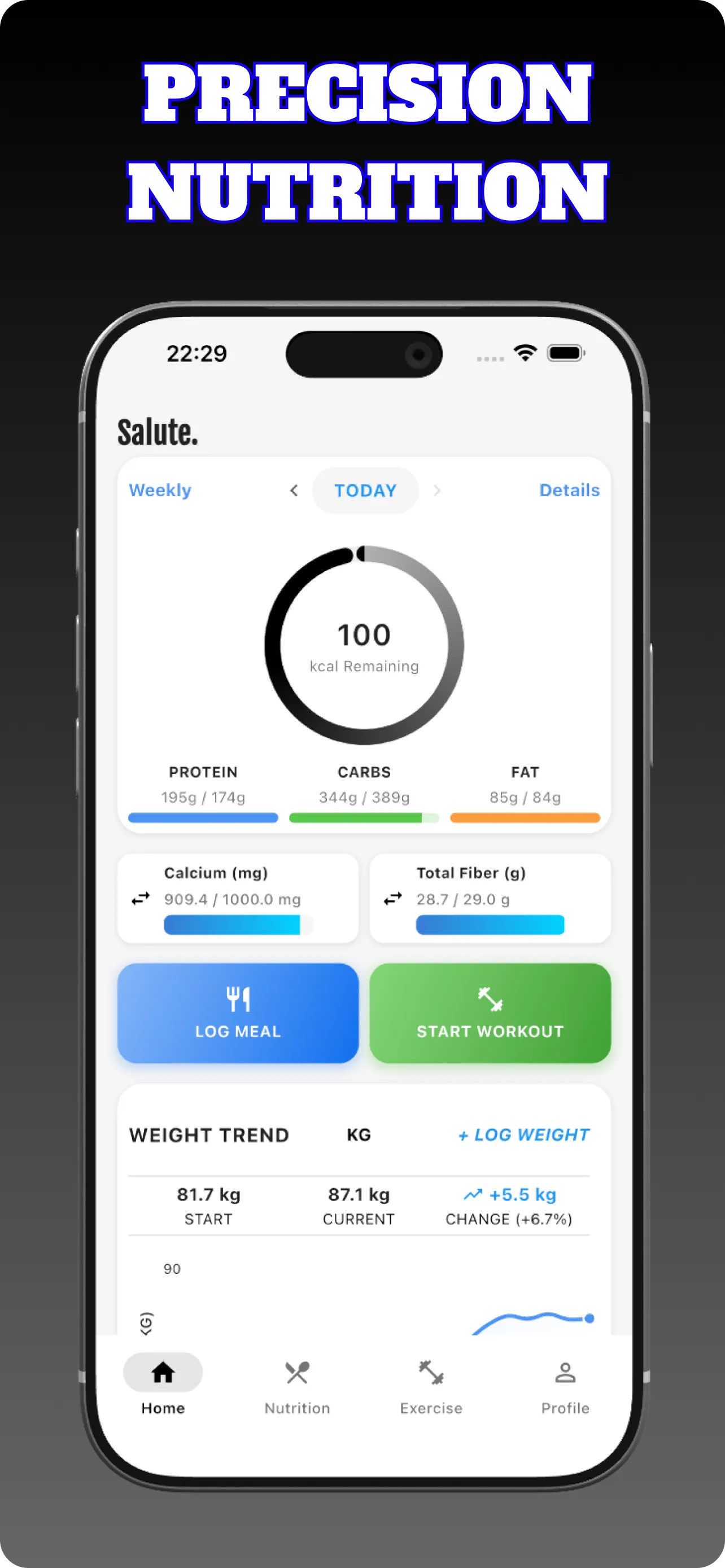 Screenshot of Salute: Nutrition & Fitness