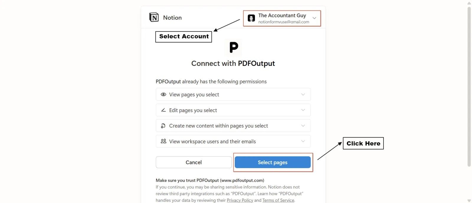 Screenshot of PDFOutput