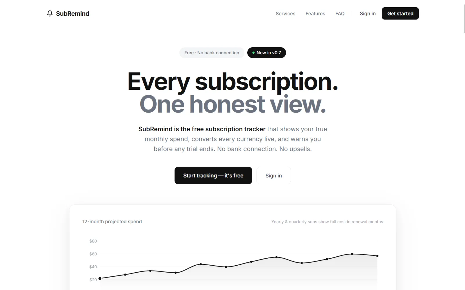 Screenshot of SubRemind