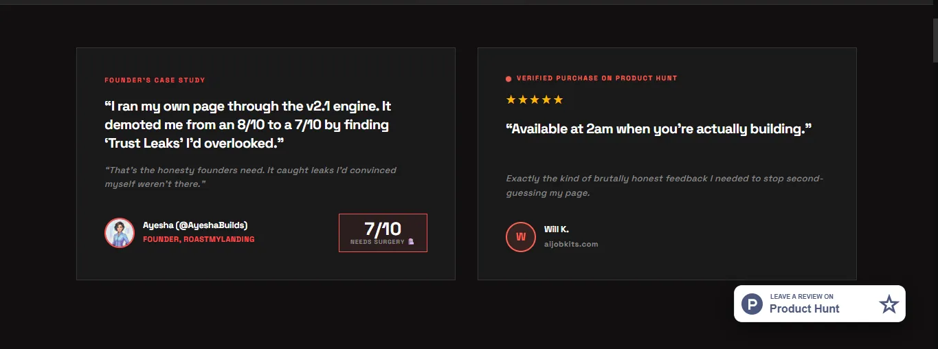 Screenshot of RoastMyLanding