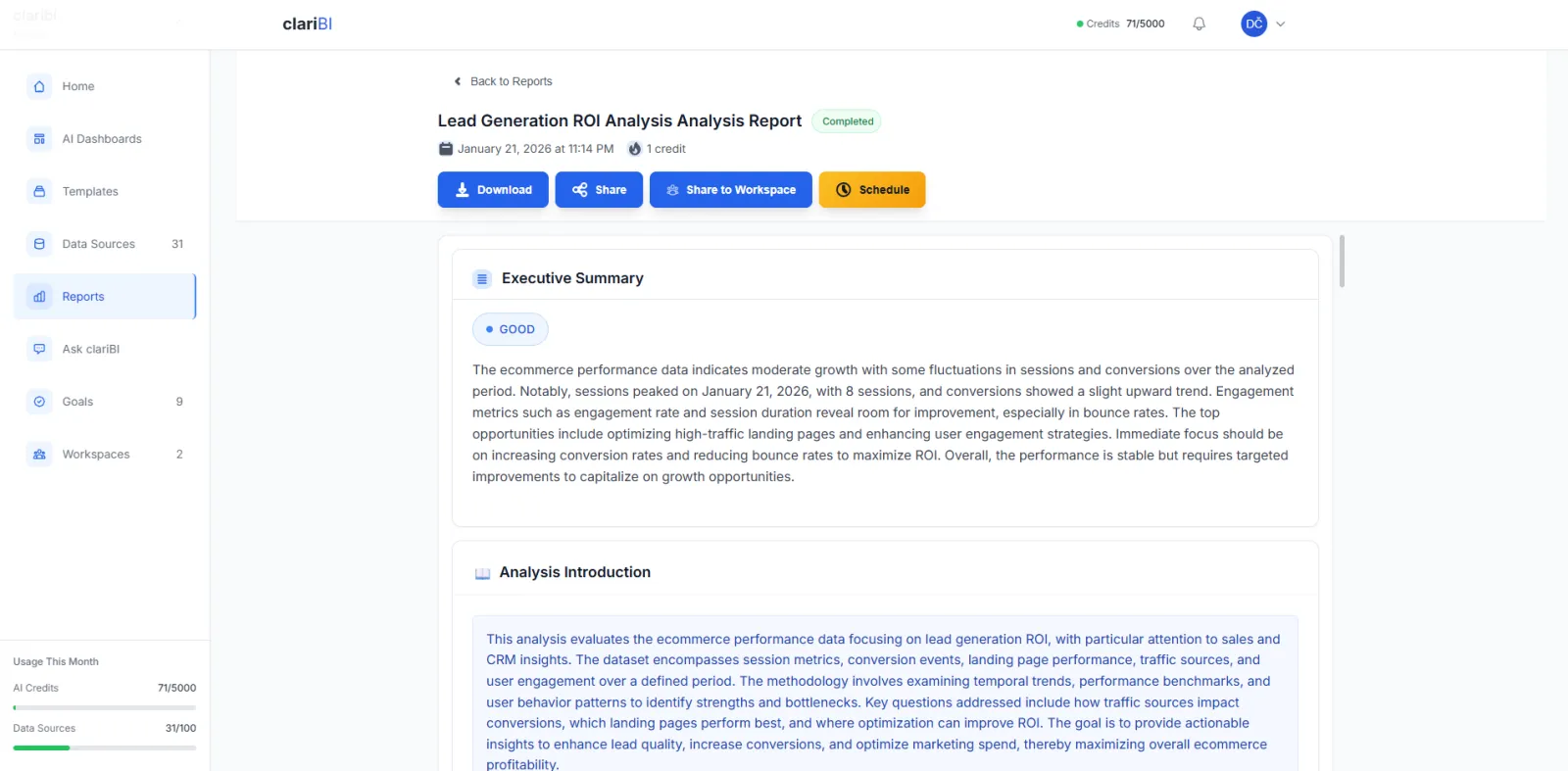 Screenshot of ClariBI.com