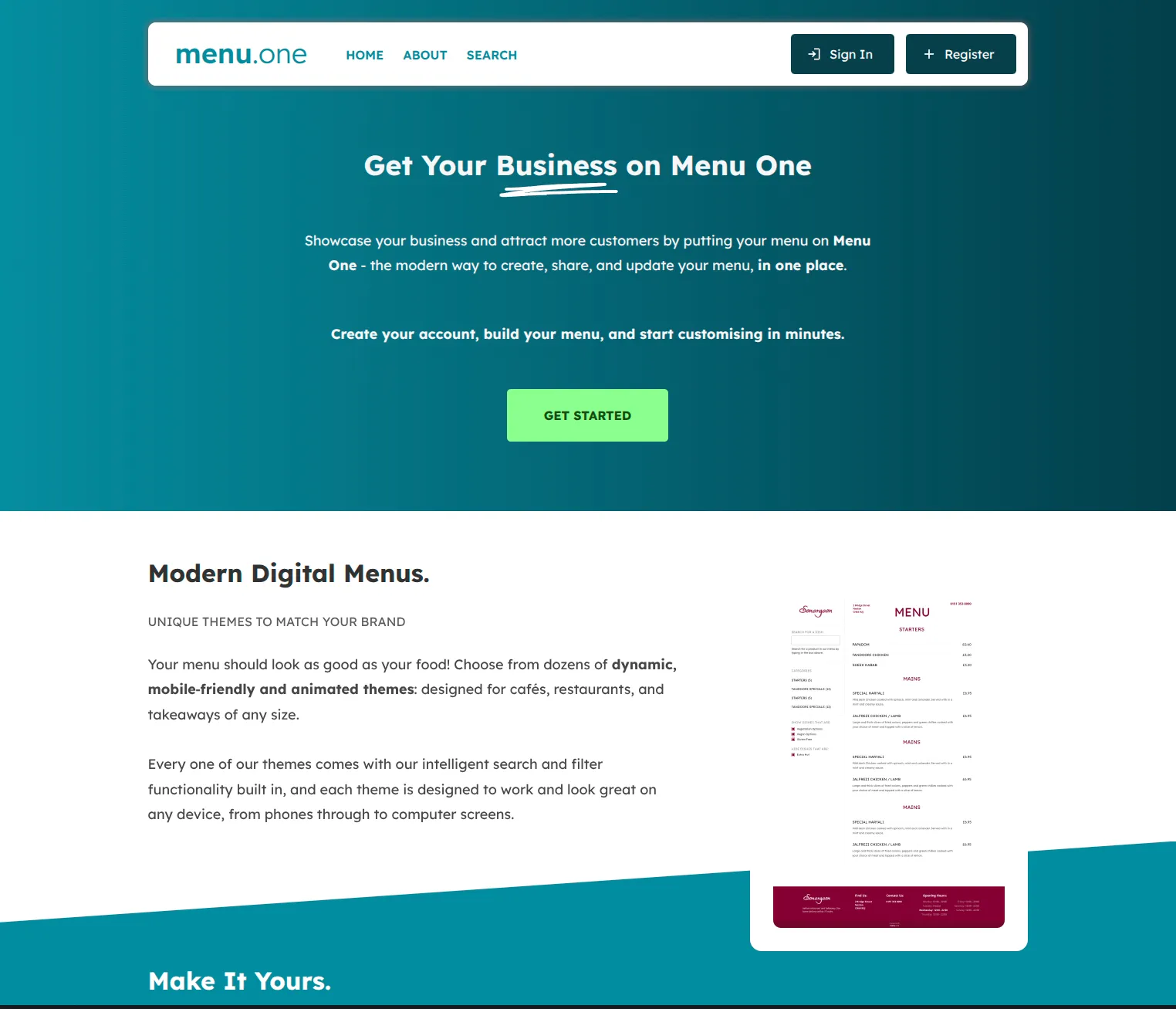 Screenshot of Menu One