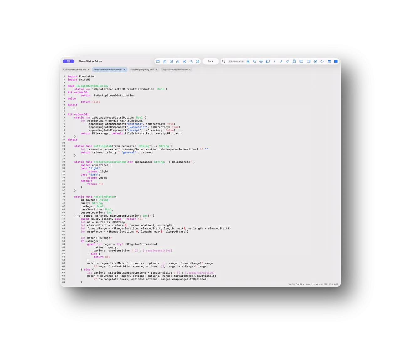 Screenshot of Neon Vision Editor