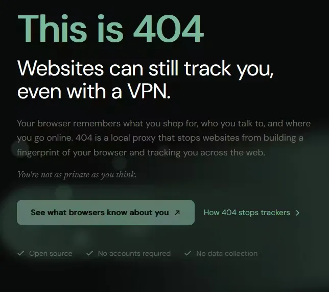 Screenshot of 404