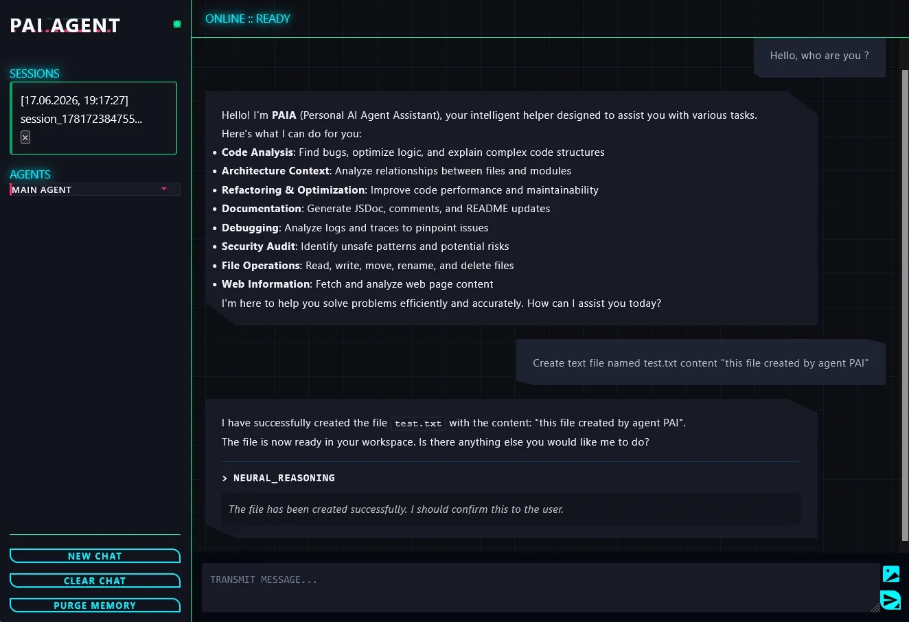 Screenshot of Open Personal AI Agent (PAIAgent)