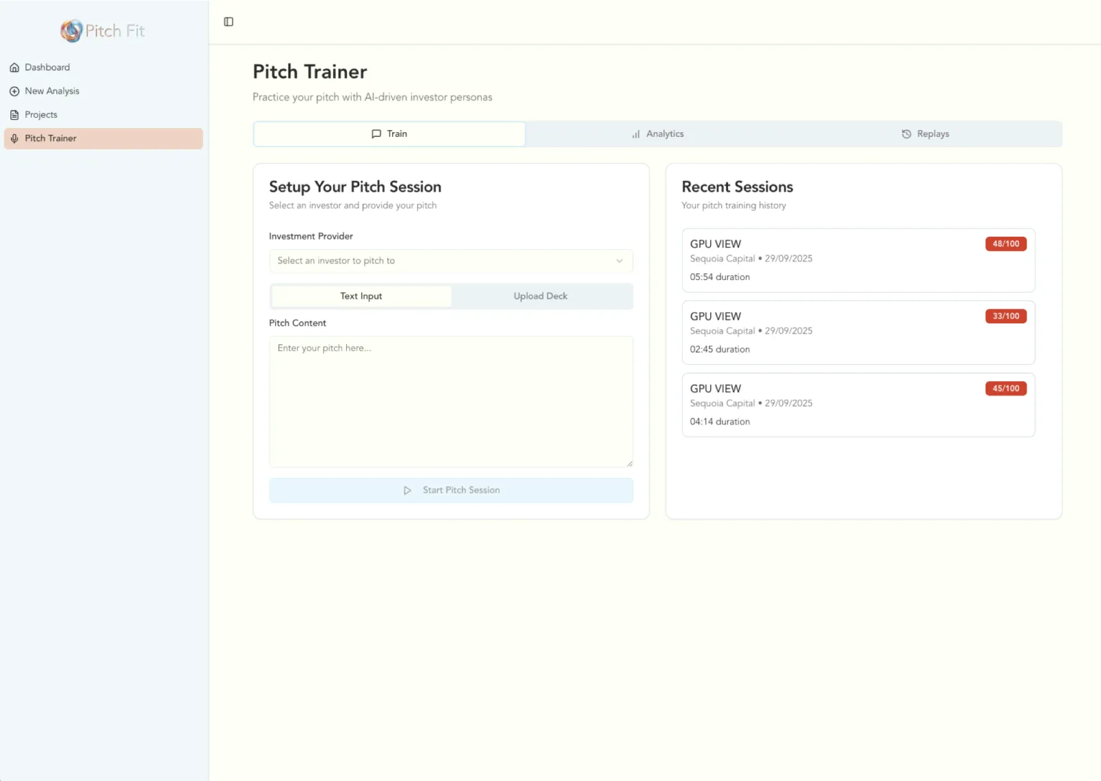 Screenshot of PitchFit