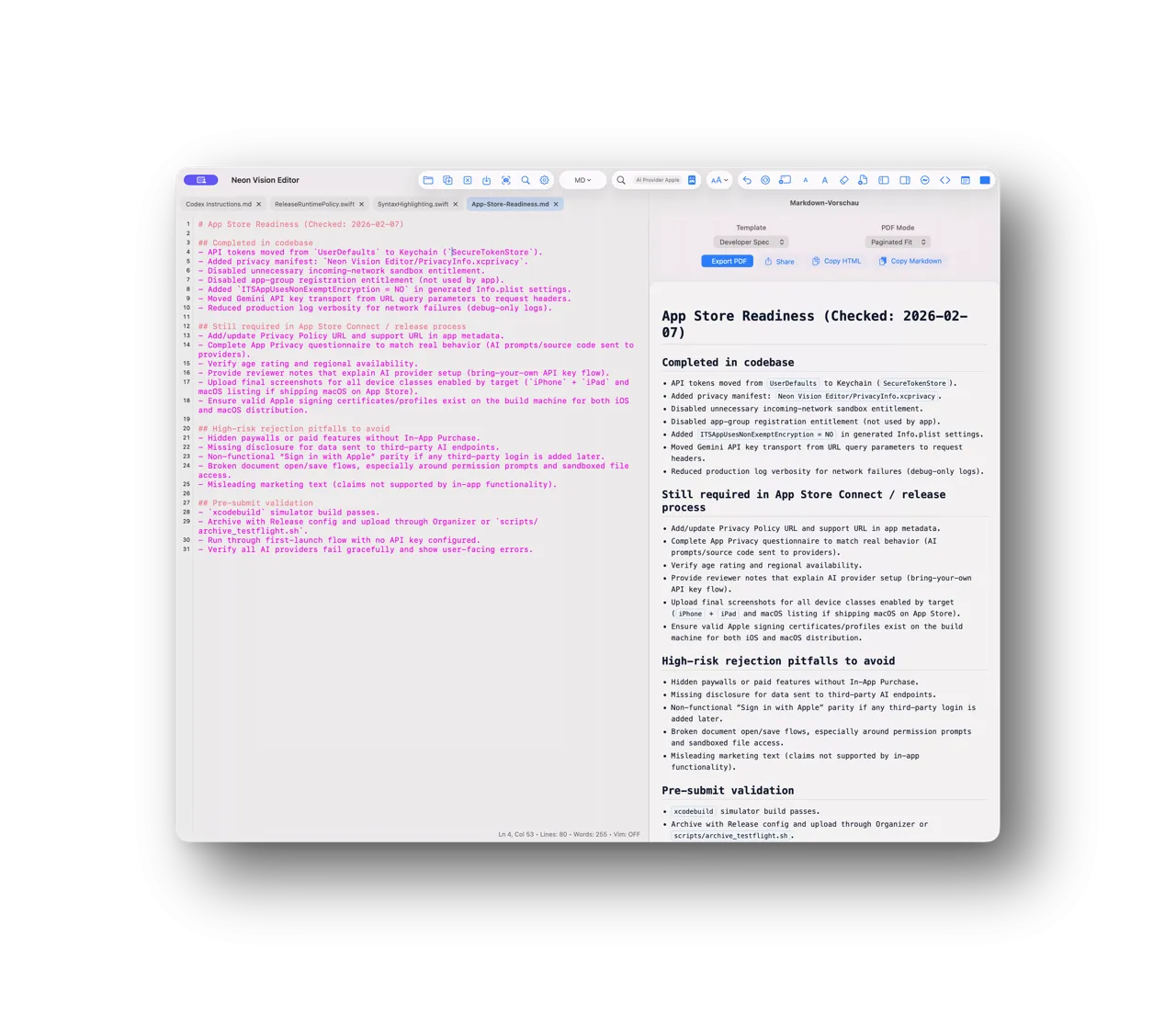 Screenshot of Neon Vision Editor