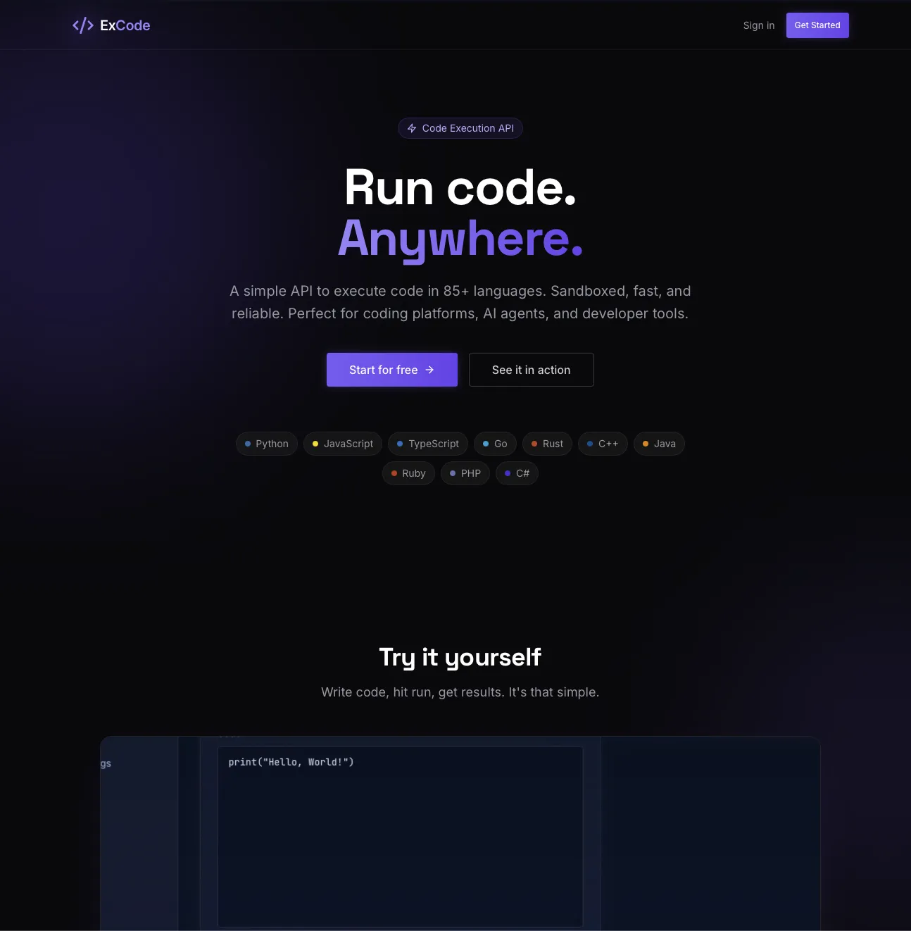 Screenshot of https://execute.codes