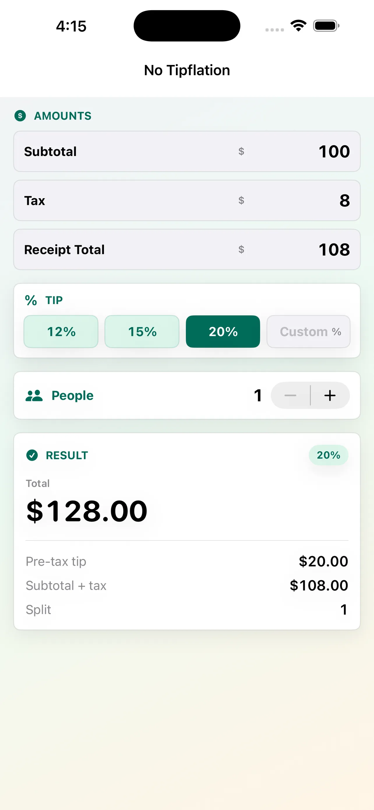 Screenshot of No tipflation