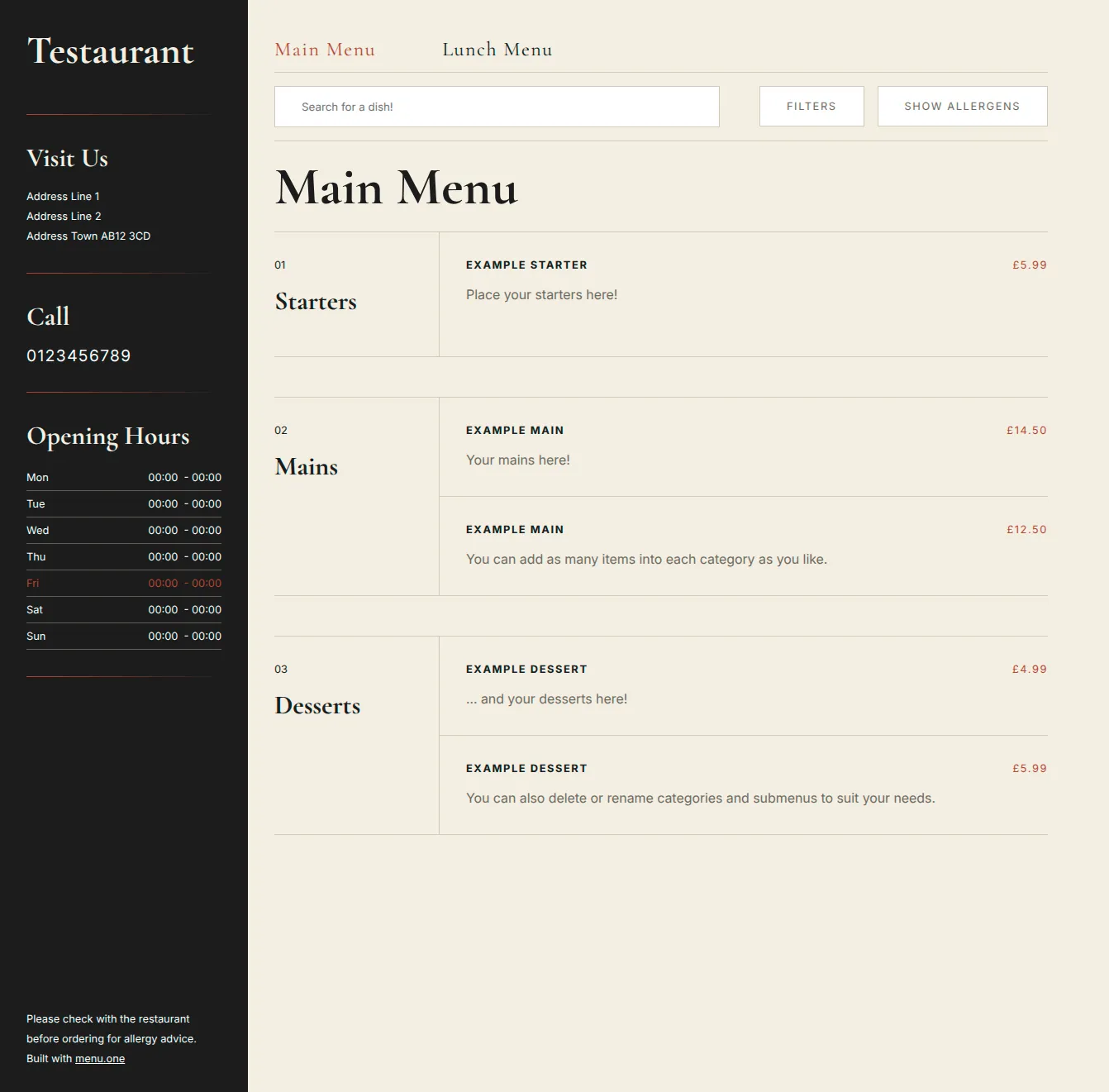 Screenshot of Menu One